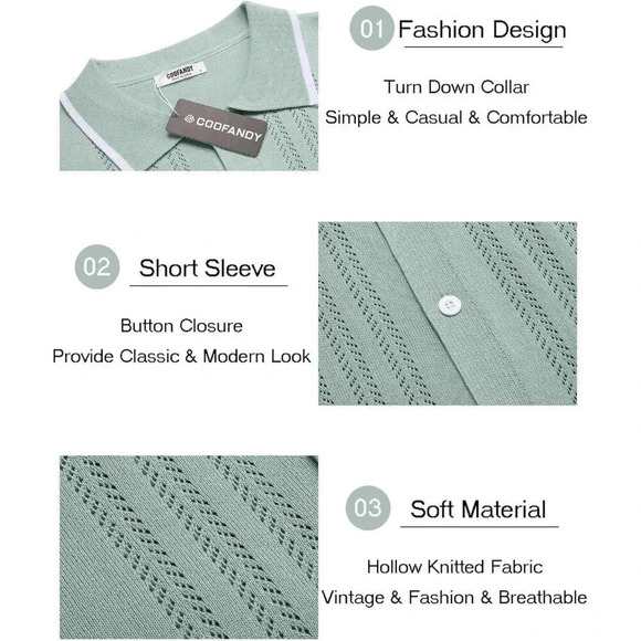 ❤️Men's Green Button Down Shirt  Vintage Short Sleeve Shirts Casual Beach Tops - Picture 5 of 6